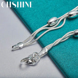 925 Sterling Silver Smooth Beads Three Snake Chain Bracelet For Women