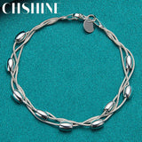 925 Sterling Silver Smooth Beads Three Snake Chain Bracelet For Women