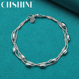 925 Sterling Silver Smooth Beads Three Snake Chain Bracelet For Women