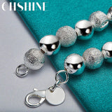 925 Silver Matte 8mm Bead Chain Bracelet Wedding Party Jewelry
