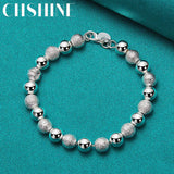 925 Silver Matte 8mm Bead Chain Bracelet Wedding Party Jewelry