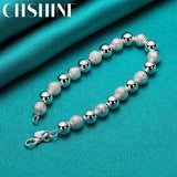 925 Silver Matte 8mm Bead Chain Bracelet Wedding Party Jewelry