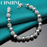 925 Silver Matte 8mm Bead Chain Bracelet Wedding Party Jewelry