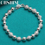 925 Silver Matte 8mm Bead Chain Bracelet Wedding Party Jewelry