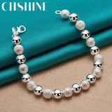 925 Silver Matte 8mm Bead Chain Bracelet Wedding Party Jewelry