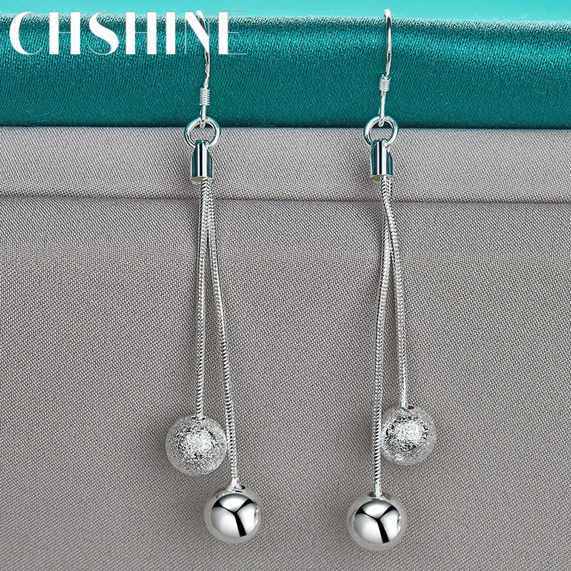 925 Silver Matte Round Ball Earrings for Women Banquet Party