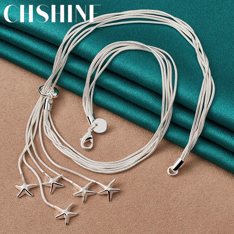 925 Silver Snake Chain Star Pendant Necklace Wedding Engagement Party Charm