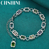 925 Silver Square Bracelet Multicolor Zircon Women Jewelry