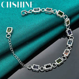 925 Silver Square Bracelet Multicolor Zircon Women Jewelry