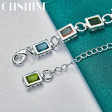925 Silver Square Bracelet Multicolor Zircon Women Jewelry
