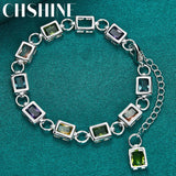 925 Silver Square Bracelet Multicolor Zircon Women Jewelry