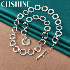 925 Silver Square Necklace Women Wedding Charm Jewelry