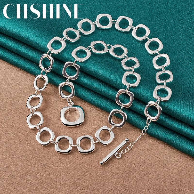 925 Silver Square Necklace Women Wedding Charm Jewelry