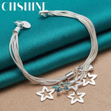 925 Silver Star Snake Chain Bracelet for Women Wedding Party