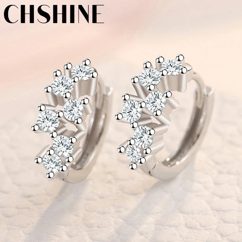 925 Silver Star Zircon Earrings Wedding Jewelry