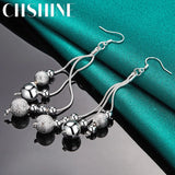 925 Silver Tassels Ball Bead Earrings for Women Charm Party Jewelry
