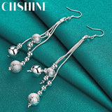 925 Silver Tassels Ball Bead Earrings for Women Charm Party Jewelry