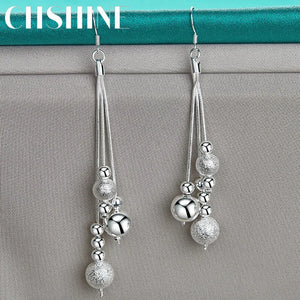 925 Silver Tassels Ball Bead Earrings for Women Charm Party Jewelry
