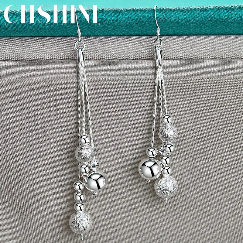 925 Silver Tassels Ball Bead Earrings for Women Charm Party Jewelry