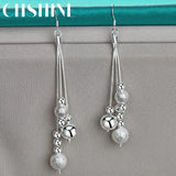 925 Silver Tassels Ball Bead Earrings for Women Charm Party Jewelry