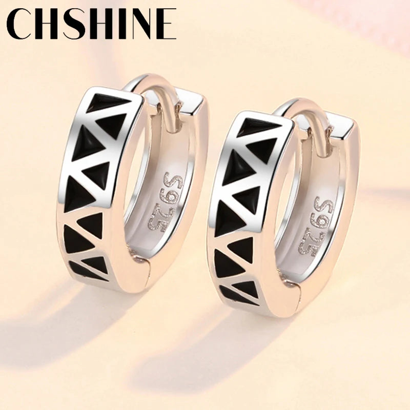 925 Silver Triangular Lattice Earrings For Dinner Party
