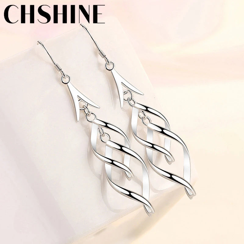 925 Sterling Silver Twist Earrings Women Wedding Party Gift Jewelry