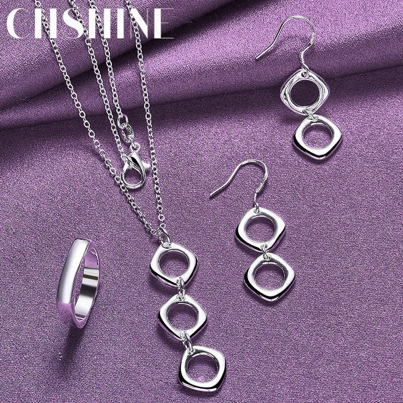 925 Silver Two/Three Rings Necklace Set