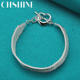 925 Silver Watchband Heart Bracelet Charm Chain for Women Man