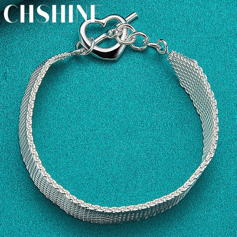 925 Silver Watchband Heart Bracelet Charm Chain for Women Man