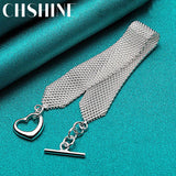 925 Silver Watchband Heart Bracelet Charm Chain for Women Man