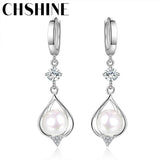 925 Silver Water Drop Pearl Earrings Wedding Gift Jewelry