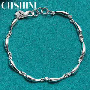 925 Silver Water Drop Raindrop Chain Bracelet Women Wedding Engagement Charm