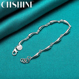 925 Silver Water Drop Raindrop Chain Bracelet Women Wedding Engagement Charm