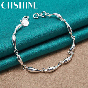 925 Silver Water Drop Raindrop Chain Bracelet Women Wedding Engagement Charm