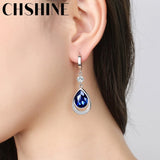 925 Silver Water Drop Sapphire Earrings Wedding Banquet Party Gift