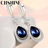 925 Silver Water Drop Sapphire Earrings Wedding Banquet Party Gift