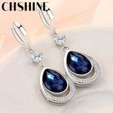 925 Silver Water Drop Sapphire Earrings Wedding Banquet Party Gift