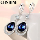 925 Silver Water Drop Sapphire Earrings Wedding Banquet Party Gift