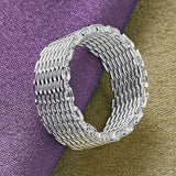 925 Silver Weave Round Charm Pendant Necklace Ring Set