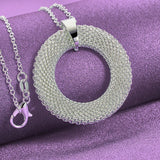 925 Silver Weave Round Charm Pendant Necklace Ring Set