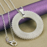 925 Silver Weave Round Charm Pendant Necklace Ring Set