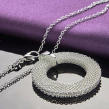 925 Silver Weave Round Charm Pendant Necklace Ring Set