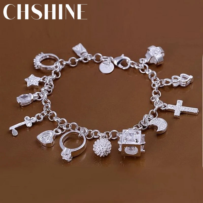 925 Silver Bracelet with Valentine Charms for Women