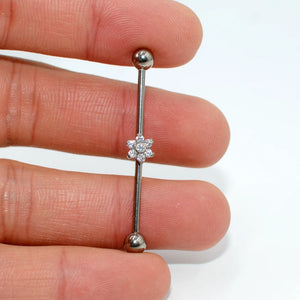14G Titanium Industrial Barbell Gem Top Earrings