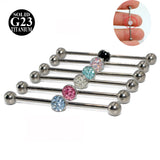 14G Titanium Industrial Barbell Gem Top Earrings