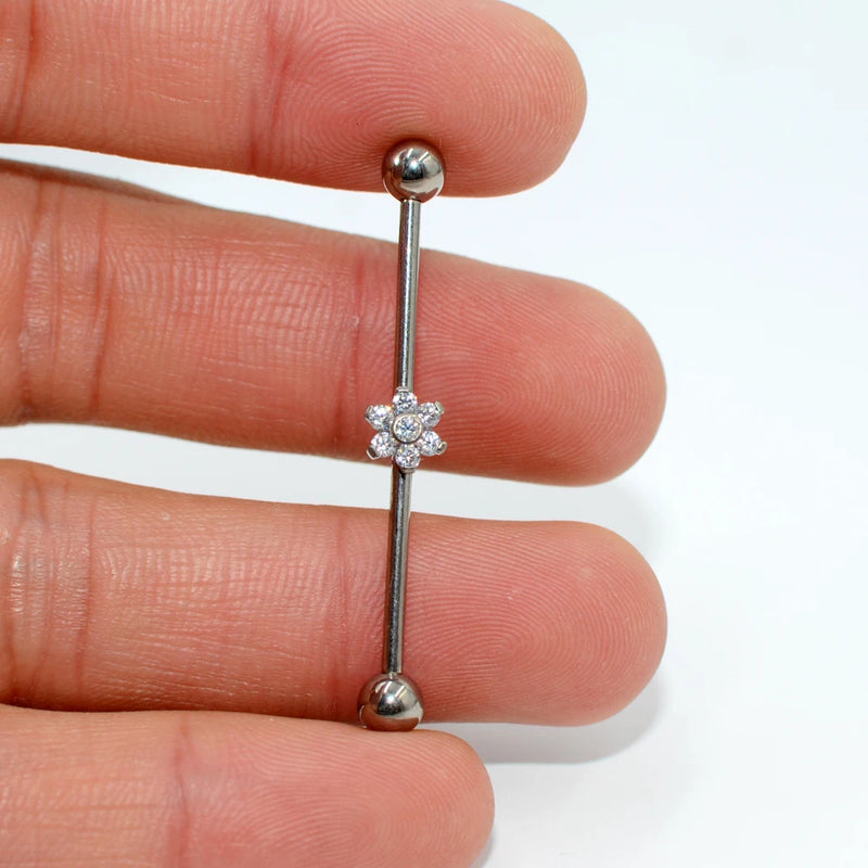 14G Titanium Industrial Barbell Gem Top Earrings