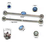 14G Titanium Industrial Barbell Gem Top Earrings