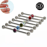 14G Titanium Industrial Barbell Gem Top Earrings