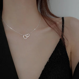 Double Heart Choker Necklace 14K Plated Jewelry
