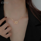 Double Heart Choker Necklace 14K Plated Jewelry